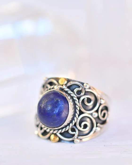 Adjustable Gold Ring-Lapis Lazuli Ring ~ Sterling Silver 925 ~ SMR151