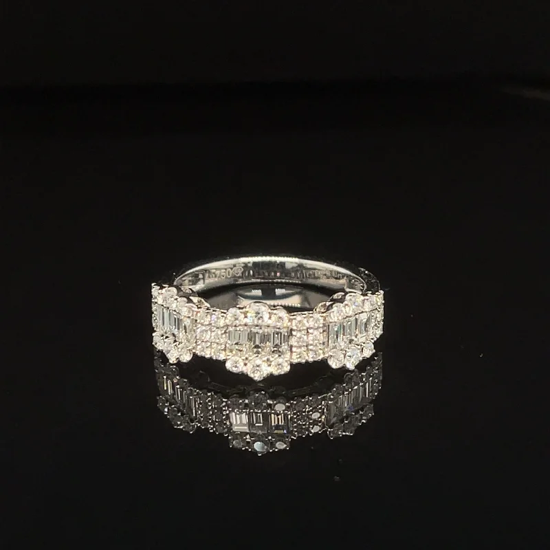 Gold Cocktail Ring-Diamond Baguette & Round Art Deco Lace Ring in 18k White Gold - #606 - RGDIA674342