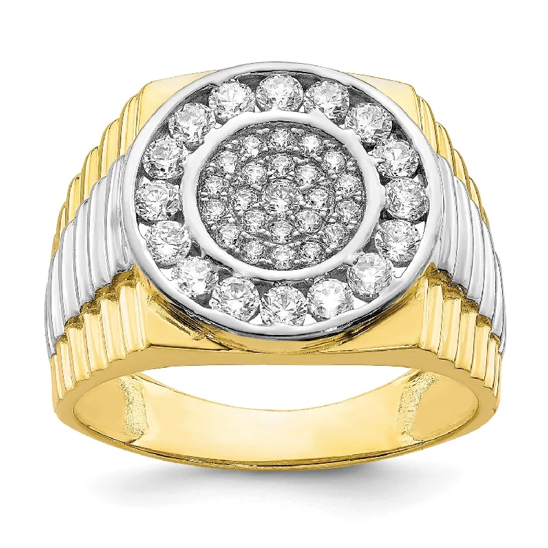 Custom Wedding Ring Set-Cubic Zirconia Ring in 10KT Yellow Gold With Rhodium Plating; Size 10