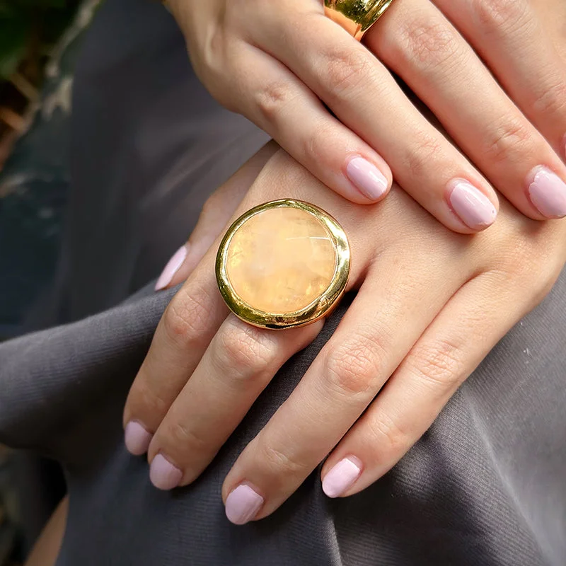 Personalized Ring with Initials-Velatti XL Rose Quartz Ring