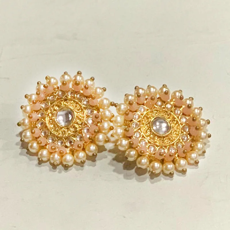 Large Pearl Earrings-Large Pearl Earrings-Deep Enterprises Gold Plated Kundan Stud Earrings