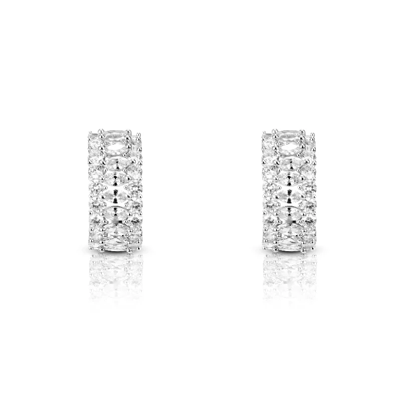 Silver Stud Earrings-Silver Stud Earrings-Nipura Marquise Sparkling hoops