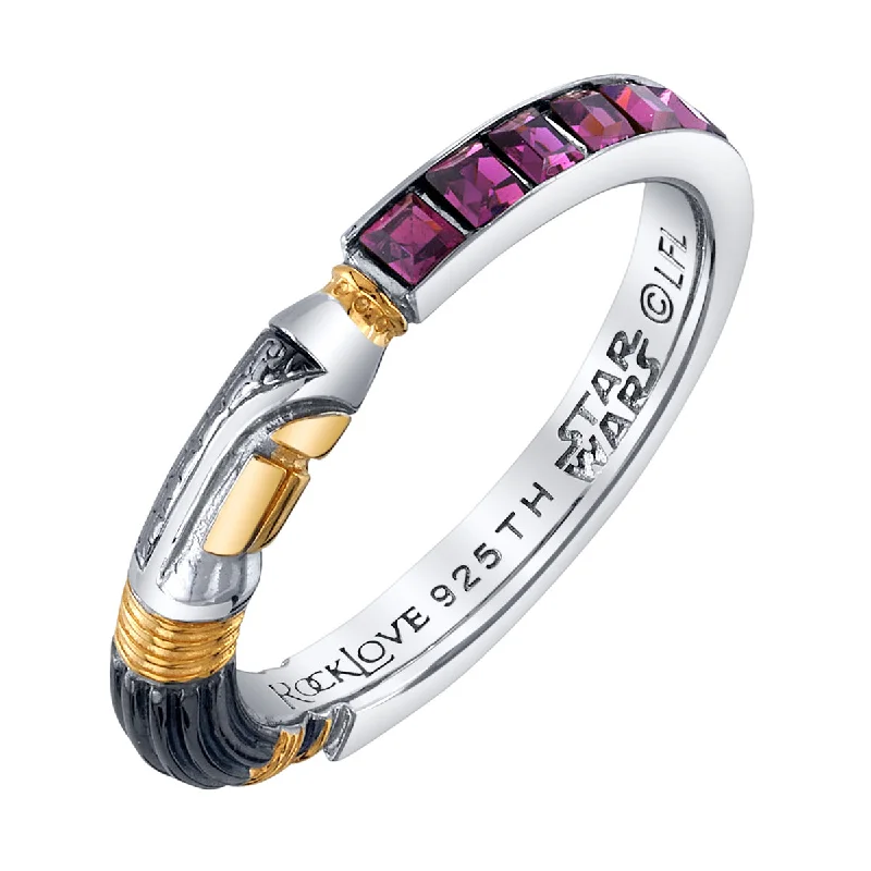 Gold Cocktail Ring-Star Wars X RockLove Mace Windu Crystal Lightsaber Ring