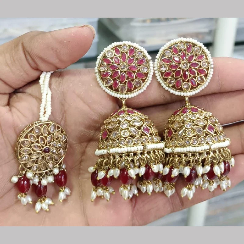 Everyday Stud Earrings-Everyday Stud Earrings-Rani Sati Jewels Gold Plated Reverse AD Jhumki Earrings With Maangtikka