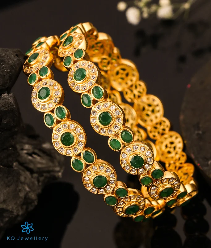 Thin Gold Bracelet for Women-The Sejal Silver Green Kemp Bangle (Size/2.2/2.6/2.8)