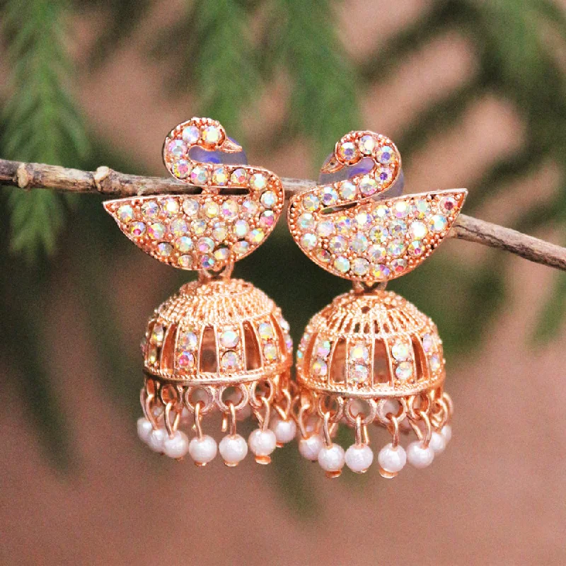 Luxury Crystal Earrings-Luxury Crystal Earrings-H K Fashion Rose Gold Plated  Austrian Stone Jhumki Earrings