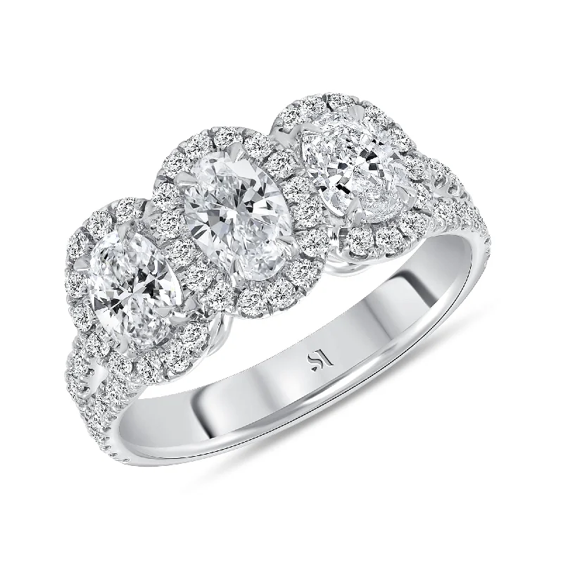 Matching Couple Rings-14K White Gold 3 Stone Diamond Ring