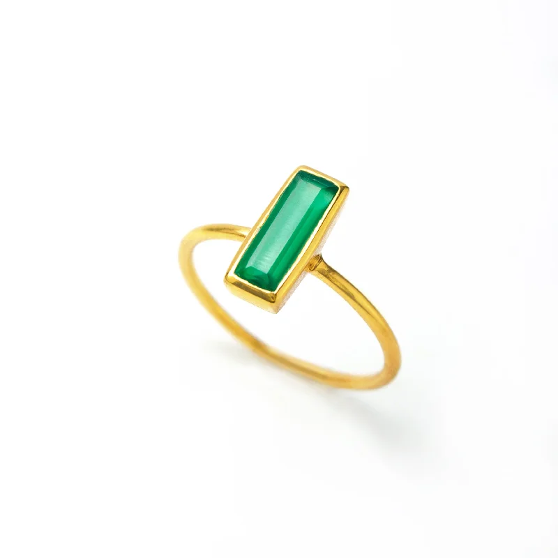 Women’s Pink Sapphire Ring-Tiny Green Onyx Bar Ring : May Birthstone