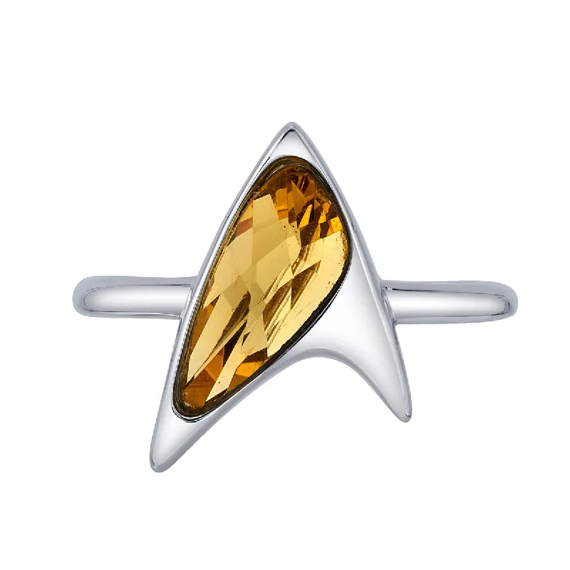 Silver Ring for Men-Star Trek X RockLove Yellow Crystal Delta Ring