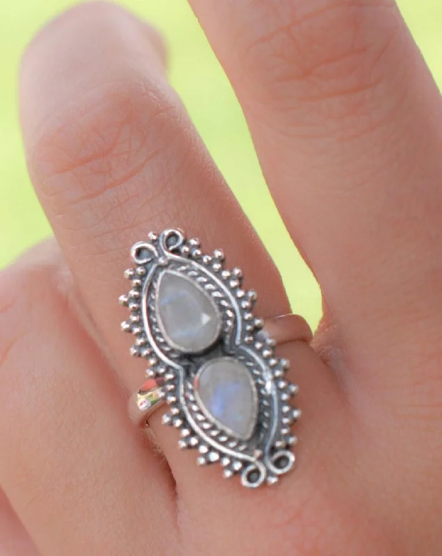 Thin Gold Ring for Women-Rainbow Moonstone Ring ~ Sterling Silver 925 ~MR136