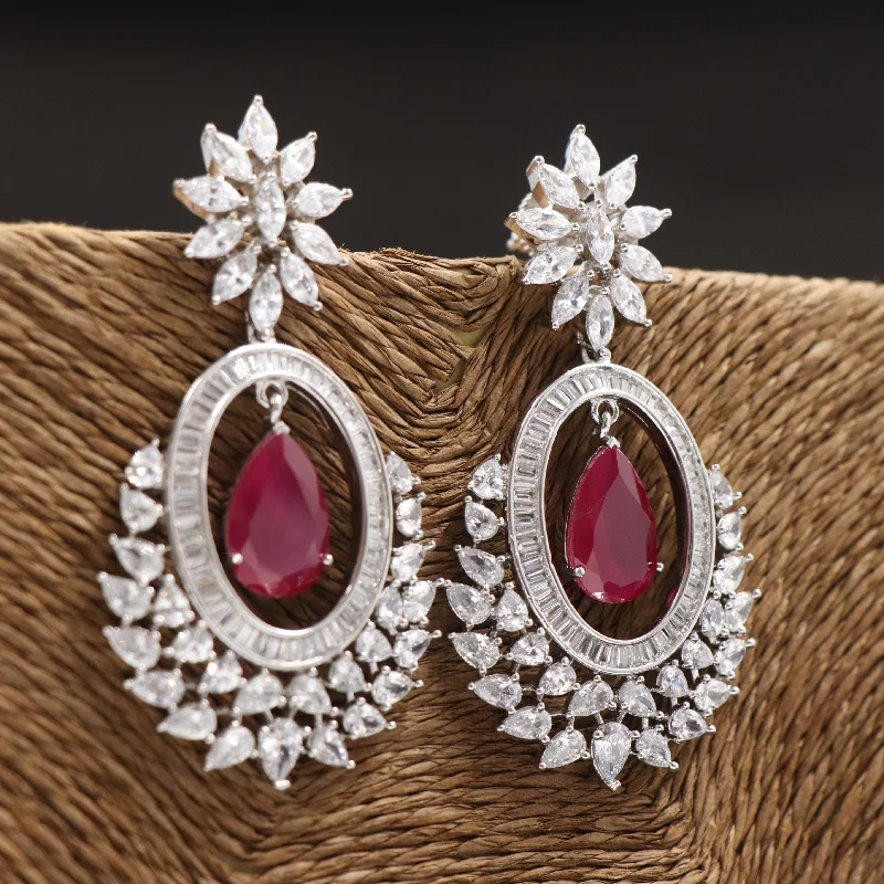 Luxe Pearl Earrings-Luxe Pearl Earrings-Nipura Studded Zirconia Red Danglers