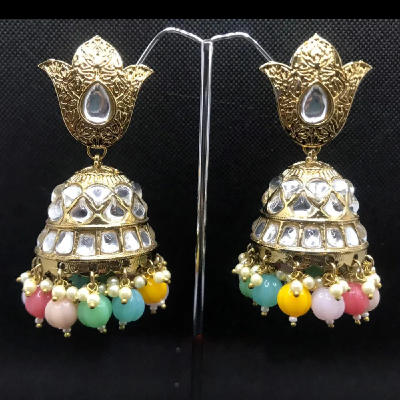 Lightweight Dangle Earrings-Lightweight Dangle Earrings-Deep Enterprises Gold Plated Kundan Jhumki Earrings (Assorted Colors}