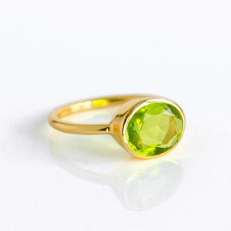 Custom Diamond Promise Ring-Oval Peridot Ring : August Birthstone