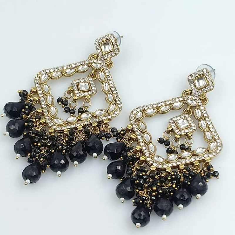 Black Diamond Earrings-Black Diamond Earrings-Rani Sati Jewels Gold Plated Kundan Dangler Earrings