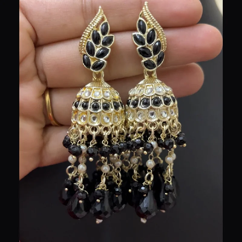 Boho Style Earrings-Boho Style Earrings-ShringarStreet Mehndi Polish Pota Stone And Beads Jhumki Earrings