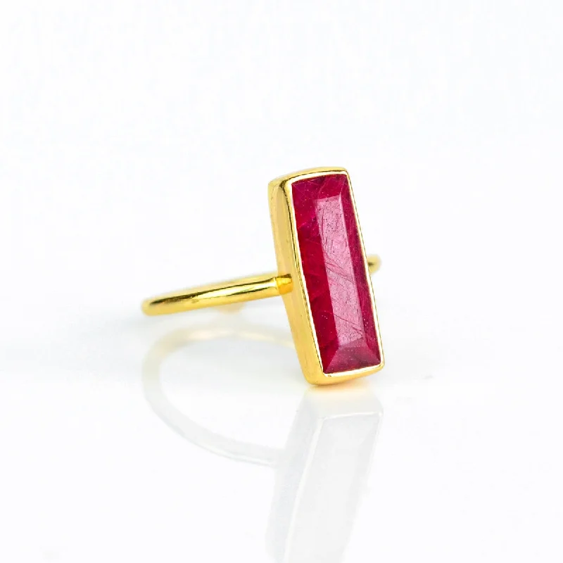 Silver Wedding Ring-Ruby Bar Ring : July Birthstone