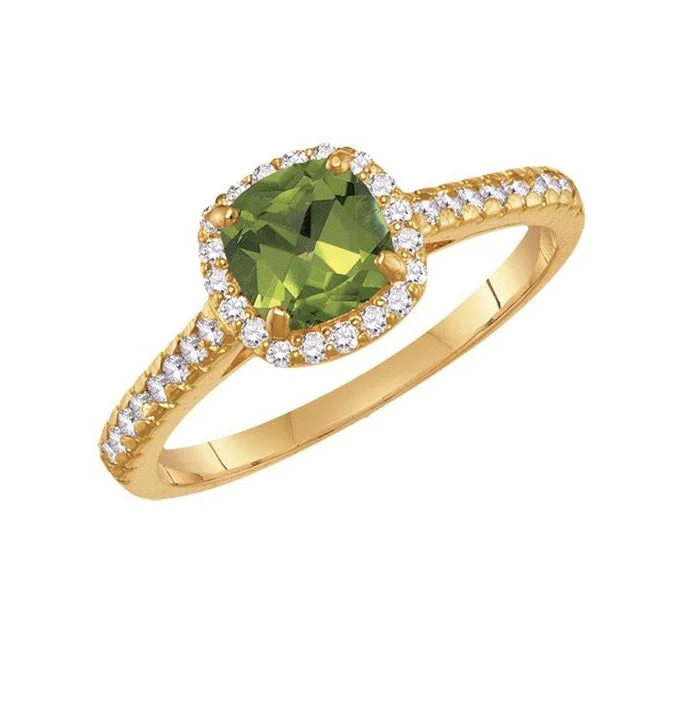 Wedding Ring Set for Women-6MM Cushion Peridot and White Sapphire Birthstone Ring in 10KT Yellow Gold