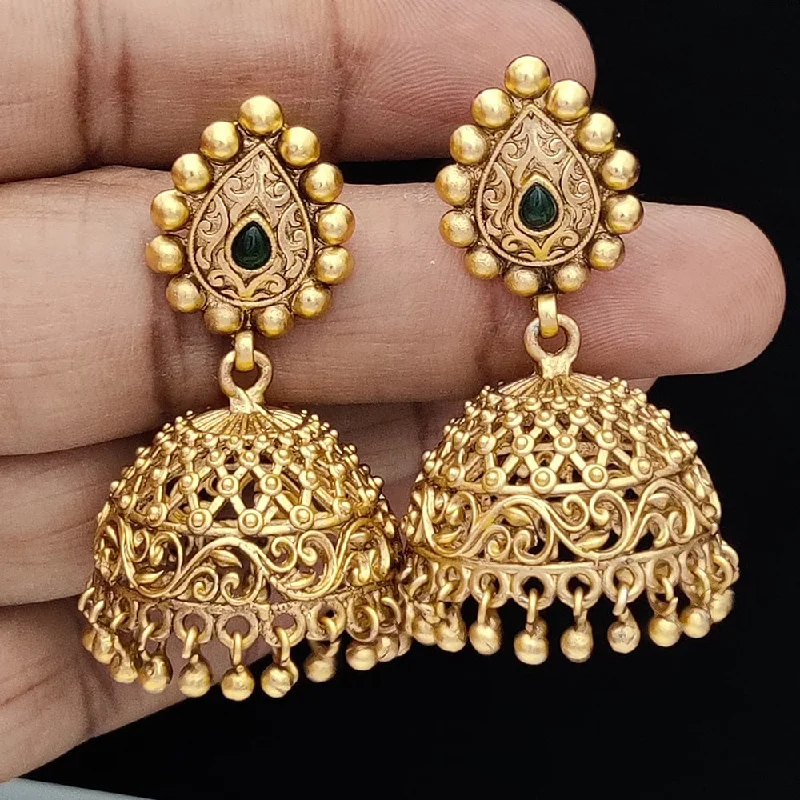 Elegant Gold Earrings-Elegant Gold Earrings-Jewel Addiction Copper Rajwadi Finish Pota Stone Jhumki Earrings