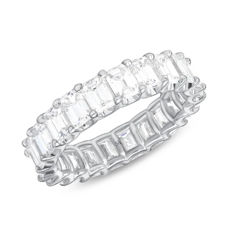 Art Deco Diamond Ring-18K White Gold Emerald Cut Eternity Ring, 5.48ct tdw