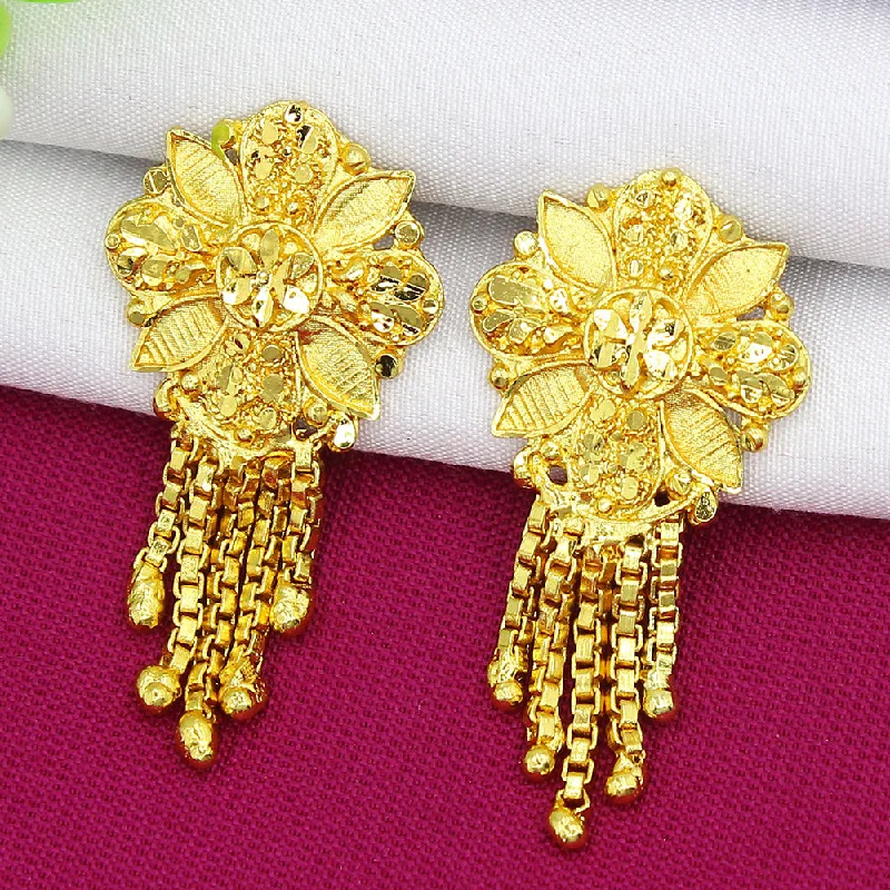 Unique Designer Earrings-Unique Designer Earrings-Mahavir Dye Gold Dangler Earrings