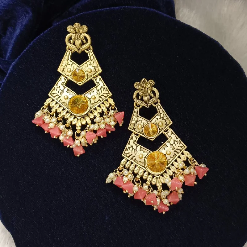 Antique Style Earrings-Antique Style Earrings-Darshana Jewels Crystal Stone Gold Plated Dangler Earrings