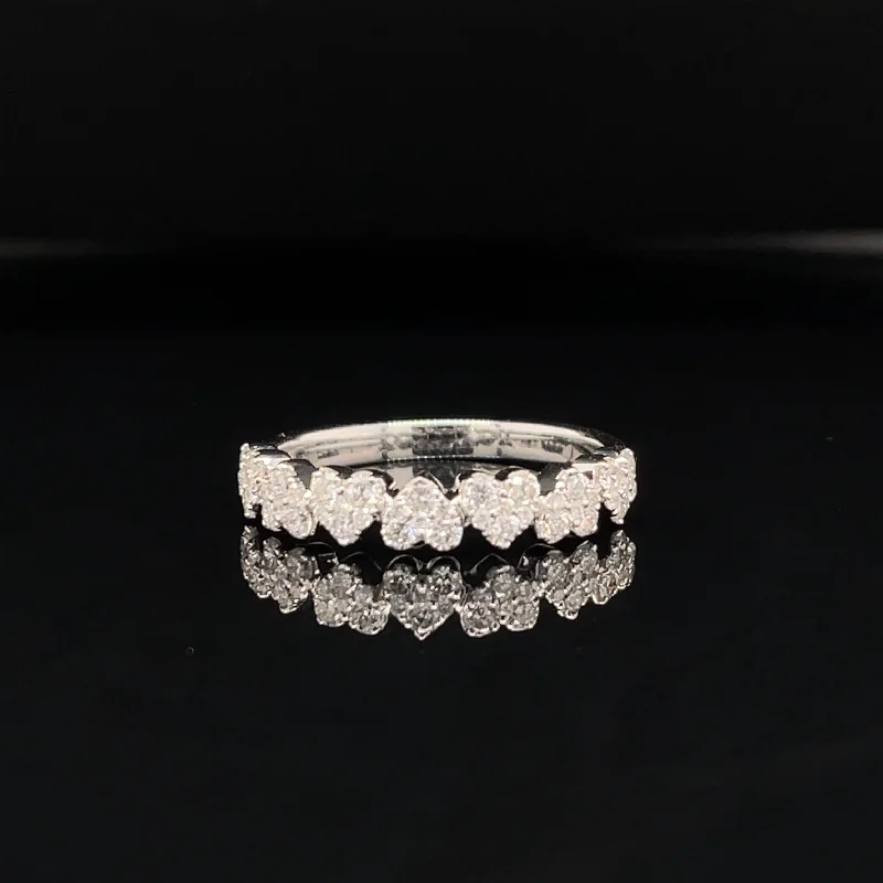 Unique Engagement Ring-Diamond 0.53ctw Fire Hearts Cluster Promise Ring Wedding Band in 18k White Gold - #369 - RGDIA667856