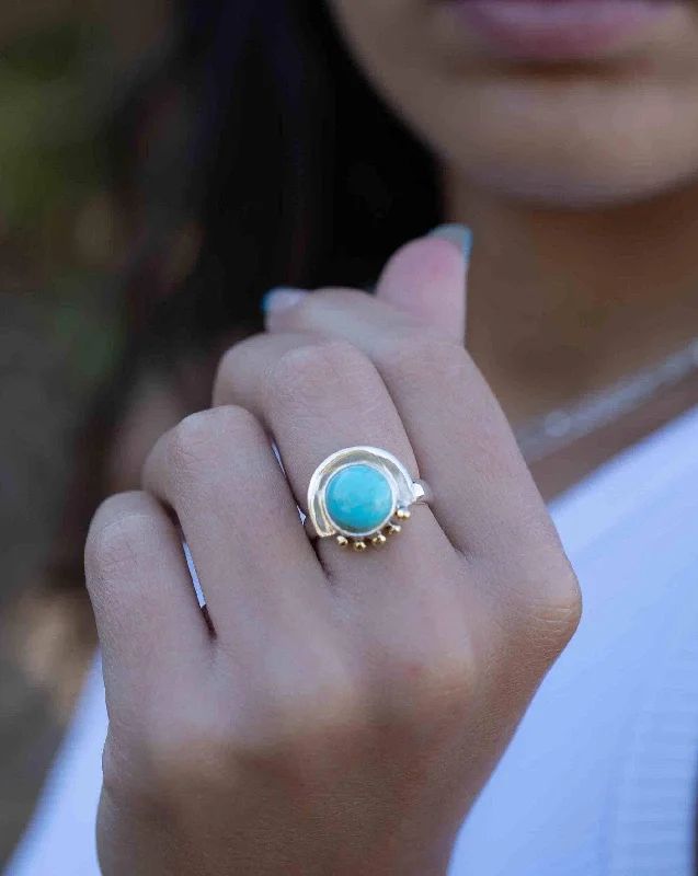 Simple Solitaire Engagement Ring-Nesta Ring ~ Turquoise ~ Sterling Silver 925 and brass ~ MR279