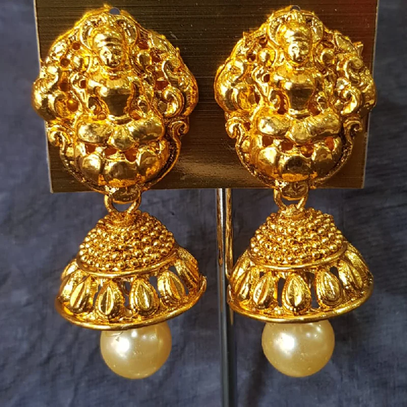 Oval Shape Earrings-Oval Shape Earrings-Shreeji Gold Plated Temple Jhumki Earrings