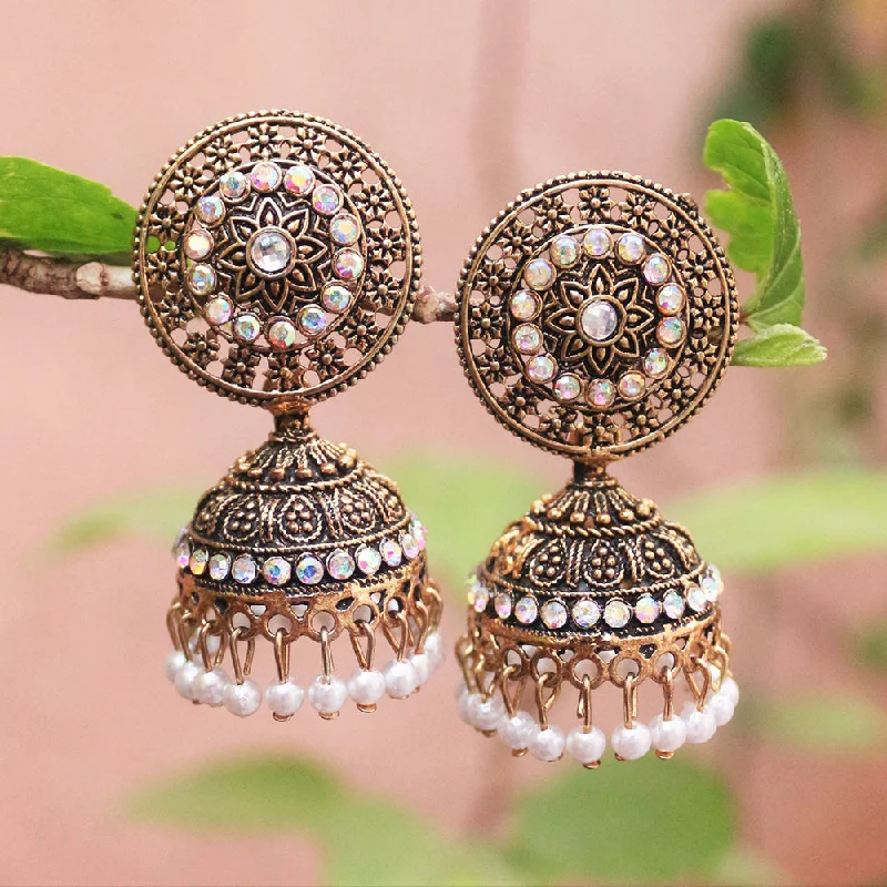 Hoop Earrings with Charms-Hoop Earrings with Charms-H K Fashion Antique Gold Austrian Stone And Beads Jhumki Earrings