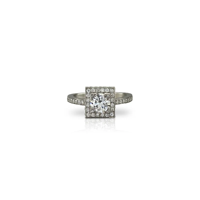 Handmade Engagement Ring-Platinum Lab Grown Diamond with Square Diamond Halo Ring