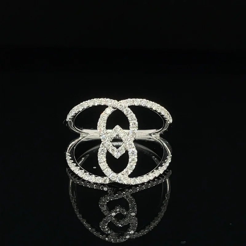 Silver Heart Ring-Diamond Ribbon Love Knot Double Band Ring in 18k White Gold - (#214 - RGDIA648596)