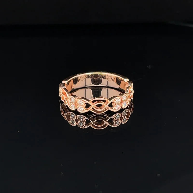 Wedding Ring with Ruby-Forever Hearts Diamond 14k Rose Gold Milgrain Band - #162 - PJR0514