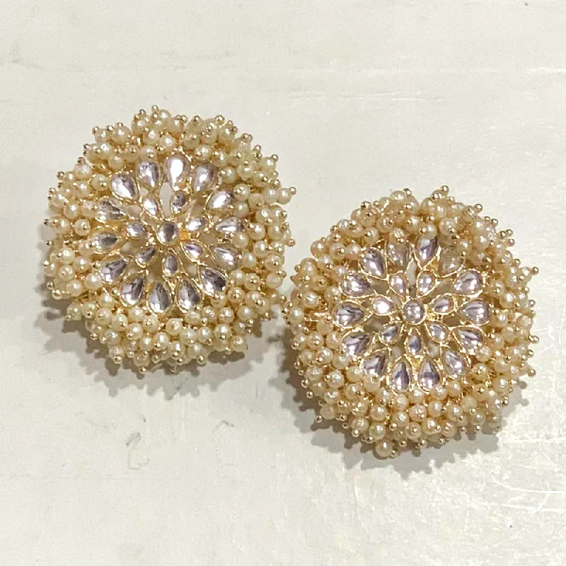 Geometric Earrings for Women-Geometric Earrings for Women-Deep Enterprises Gold Plated Kundan Stud Earrings