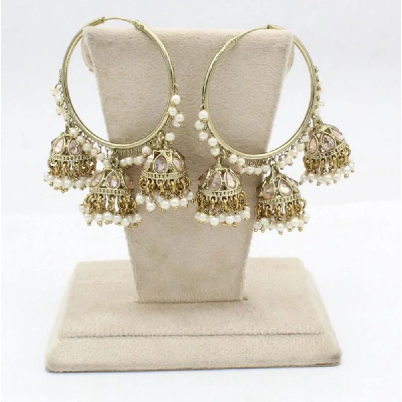 Colorful Earrings for Summer-Colorful Earrings for Summer-Sai Fashion Gold Plated Pota Stone And Pearl Jhumki Earrings