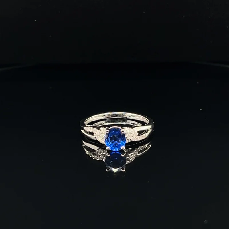 Elegant Platinum Engagement Ring-Sapphire & Diamond Solitaire Engagement Ring in 18k White Gold - (#34-HRSAP000428)