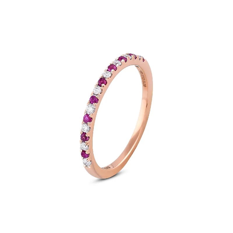 Unique Wedding Band-Classic Half Eternity Ruby and Diamond Ring