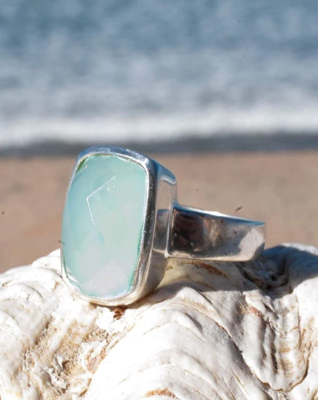 Handmade Promise Ring-Aqua Chalcedony Ring ~ Sterling Silver 925 ~ MR149