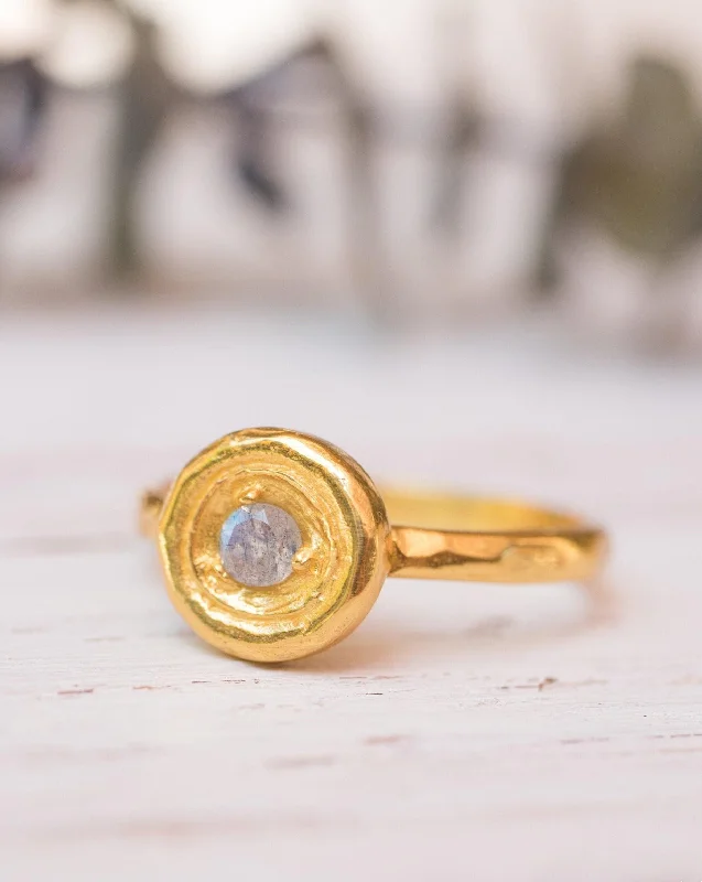 Custom Diamond Promise Ring-Rainbow Labradorite Ring ~  14k Gold Plated over Sterling Silver -MR123A