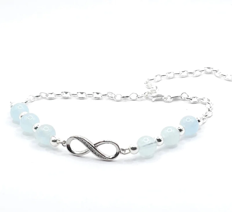 Men’s Personalized Bracelet-AQUAMARINE INFINITY MINIMALIST BRACELET