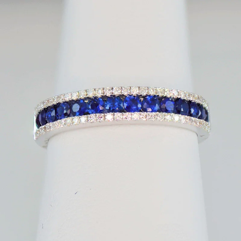 Women’s Ring with Gemstones-Sapphire  & Diamond Classic Channel Wedding Band in 18k White Gold - (#32-HRSAP001430)