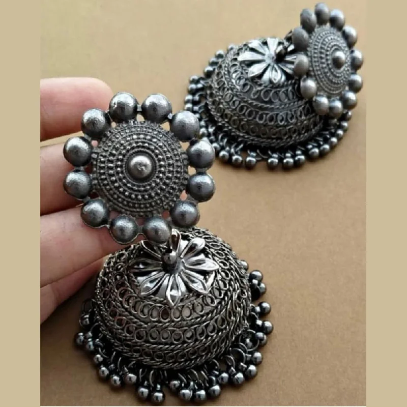 Multi-Layer Earrings-Multi-Layer Earrings-Bevy Pearls Oxidised Plated Jhumki Earrings