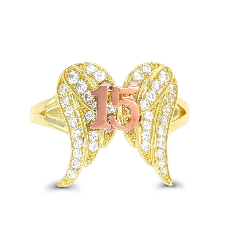 Diamond Wedding Ring Set for Women-10KT Yellow Gold Cubic Zirconia Quinceanera Angel Wings Ring