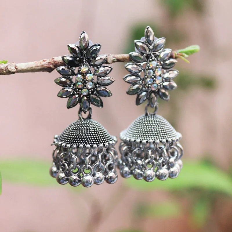 Heart Hoop Earrings-Heart Hoop Earrings-H K Fashion Black Plated Crystal Stone Jhumki Earrings