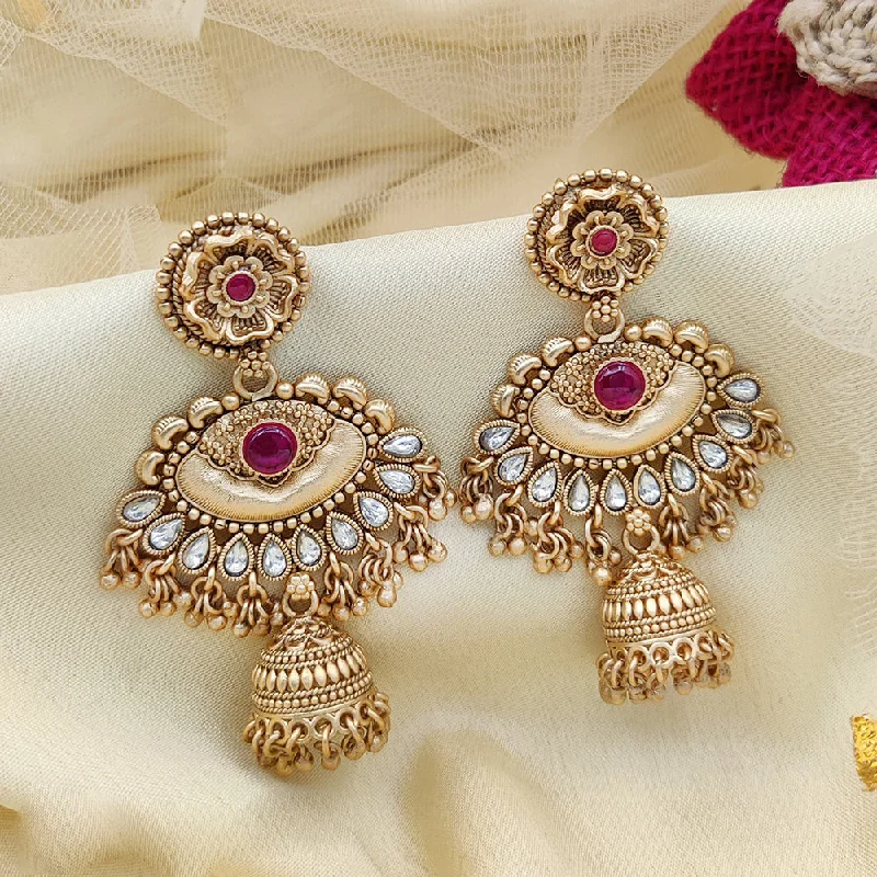 Hoop Earrings with Charms-Hoop Earrings with Charms-Jewel Addiction Copper Gold Pota Stone Jhumki Earrings