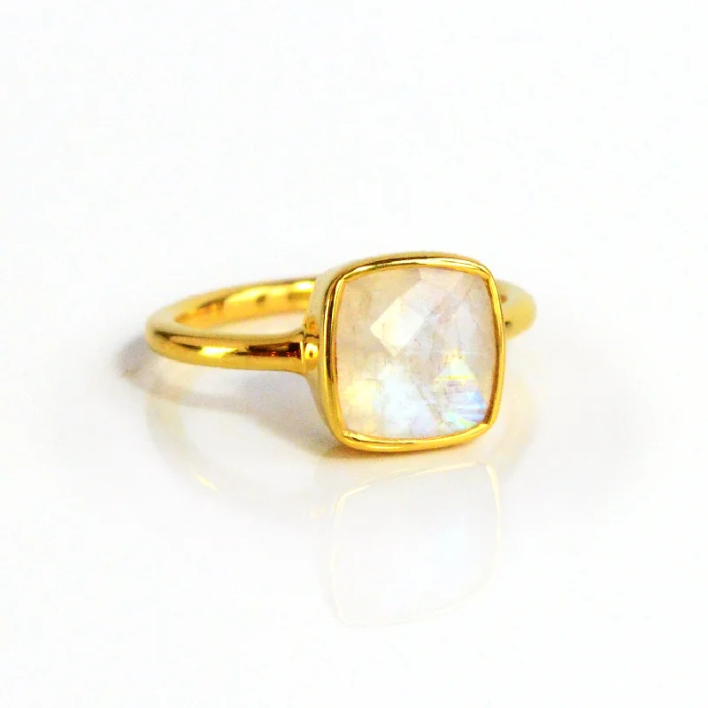 Vintage Gemstone Ring-Moonstone Cushion Bezel Set Stacking Ring: June Birthstone