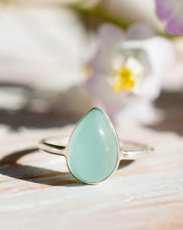 Engagement Ring with Halo-Aqua Chalcedony Ring ~ Sterling Silver 925 ~MR021