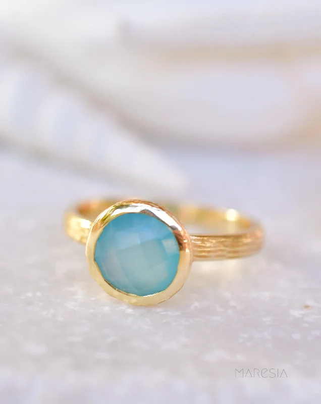 Gold Engagement Ring-Renata Blue Chalcedony Gold Ring ~ 18k Gold Plated ~ SMR119