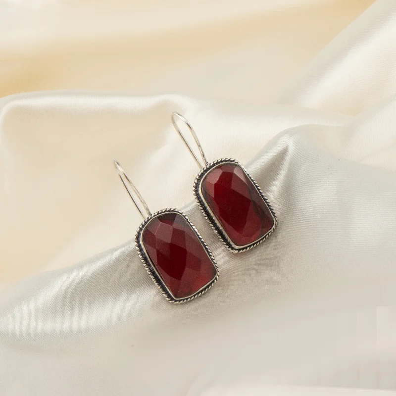 Sterling Silver Hoop Earrings-Sterling Silver Hoop Earrings-Nipura Ruby Crystal Drop Earings