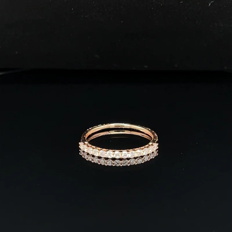 Oval Cut Diamond Ring-¼ Eternity Round Diamond Stacking Wedding Band in 18k Rose Gold - (#227 - HRDIA004770)