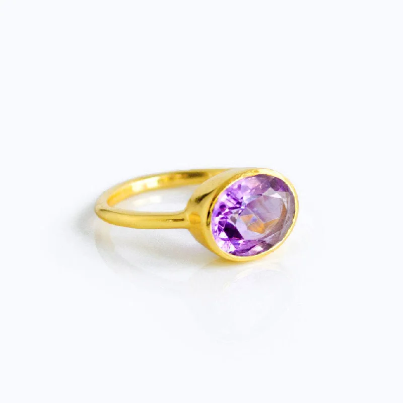 Diamond Ring for Women-Bold Oval Purple Amethyst Ring, Dainty February Birthstone Gemstone Jewelry for Women, Sterling Silver, Gold, Rose Gold, Gift for Her [ROMB]